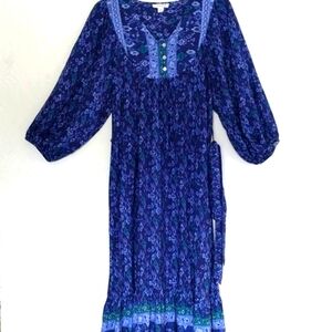 Beach Lunch Lounge MIDI DRESS  Sleeve Detach Sash CottageCore CHIC Size Small